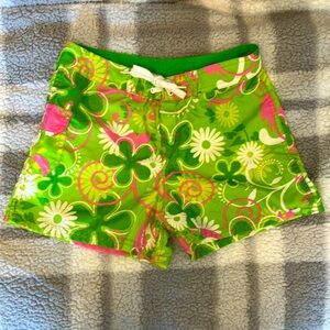Kanu Surf Girl’s swim surf board shorts tropical floral bright lime green 10